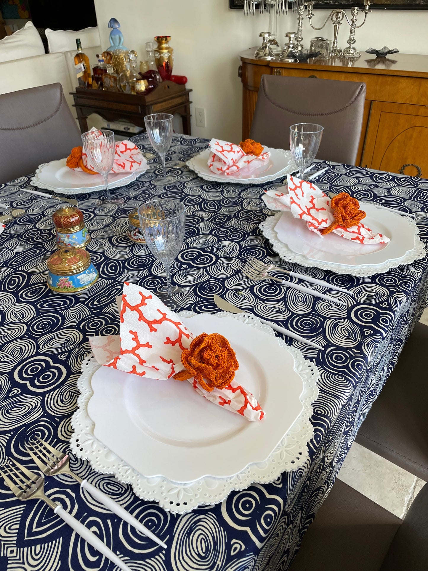 Navy Blue Water Resistant Table Cloth