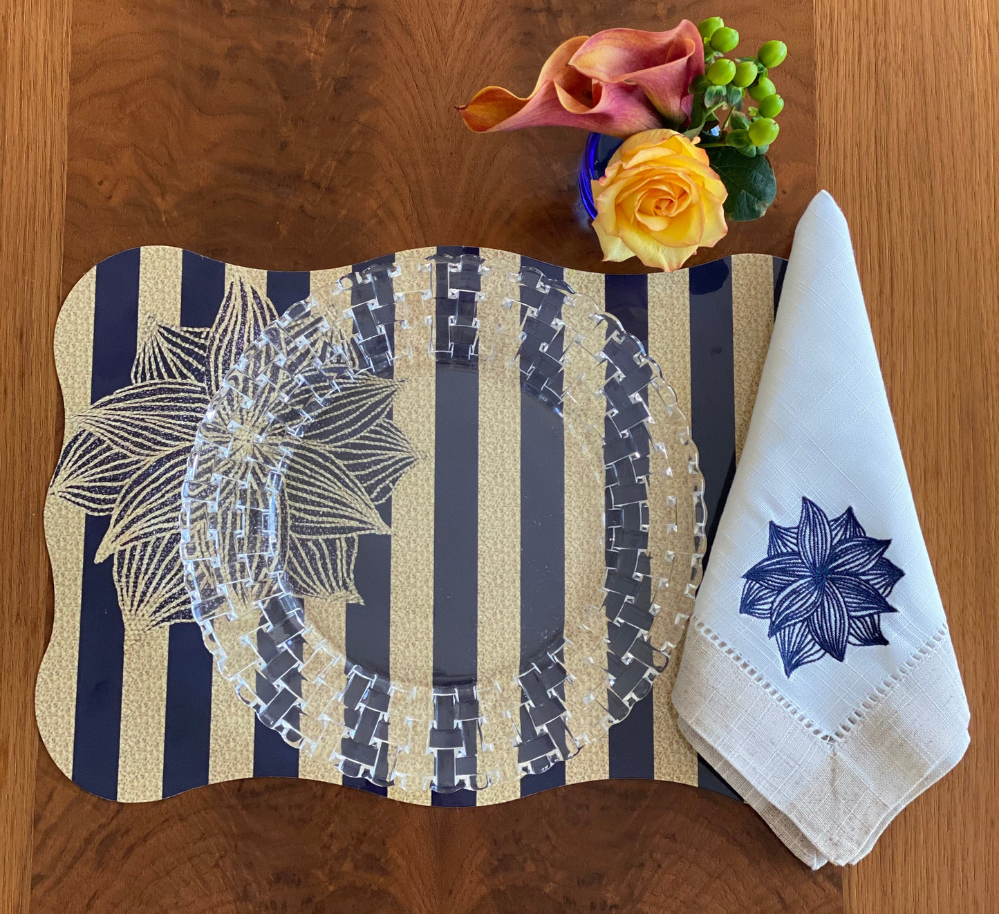 Blue Flower Embroidered Napkins