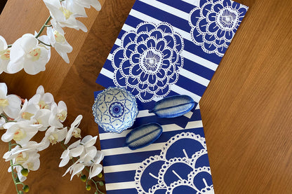 Blue Flower and Stripe Gloss Paper Placemats