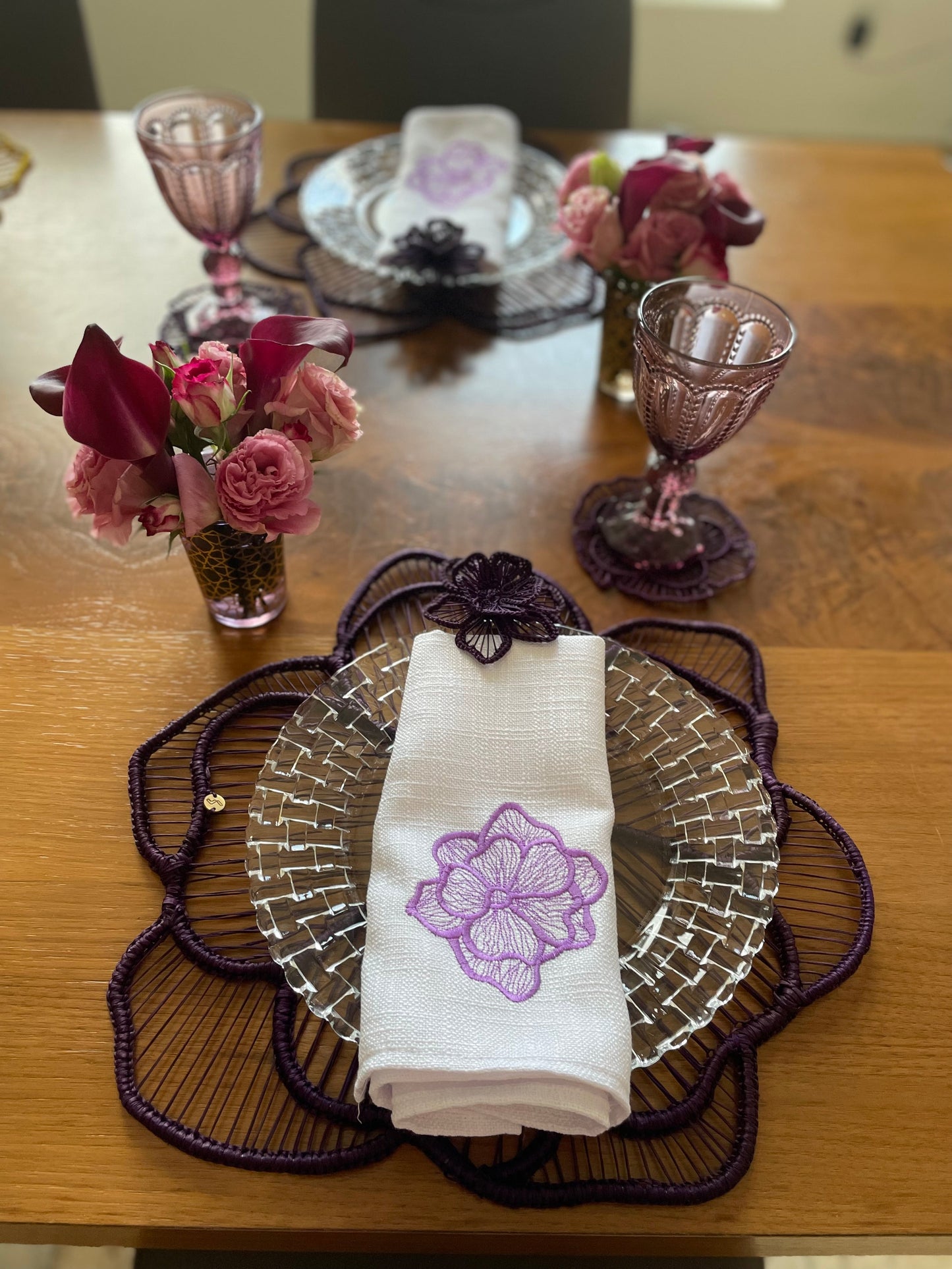 Lilac Flower Embroidered Napkins
