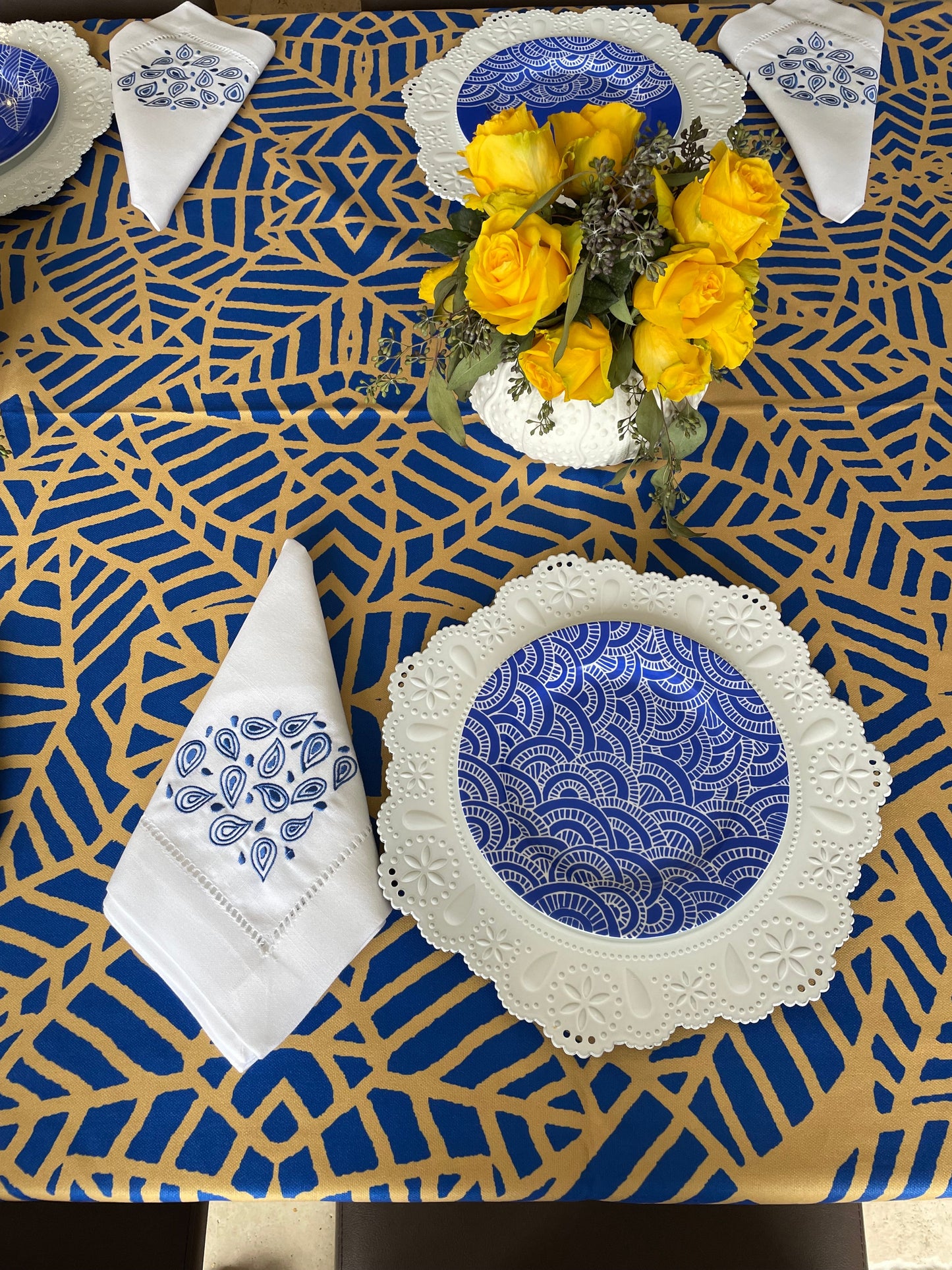 White and Blue Geometric Porcelain Plates
