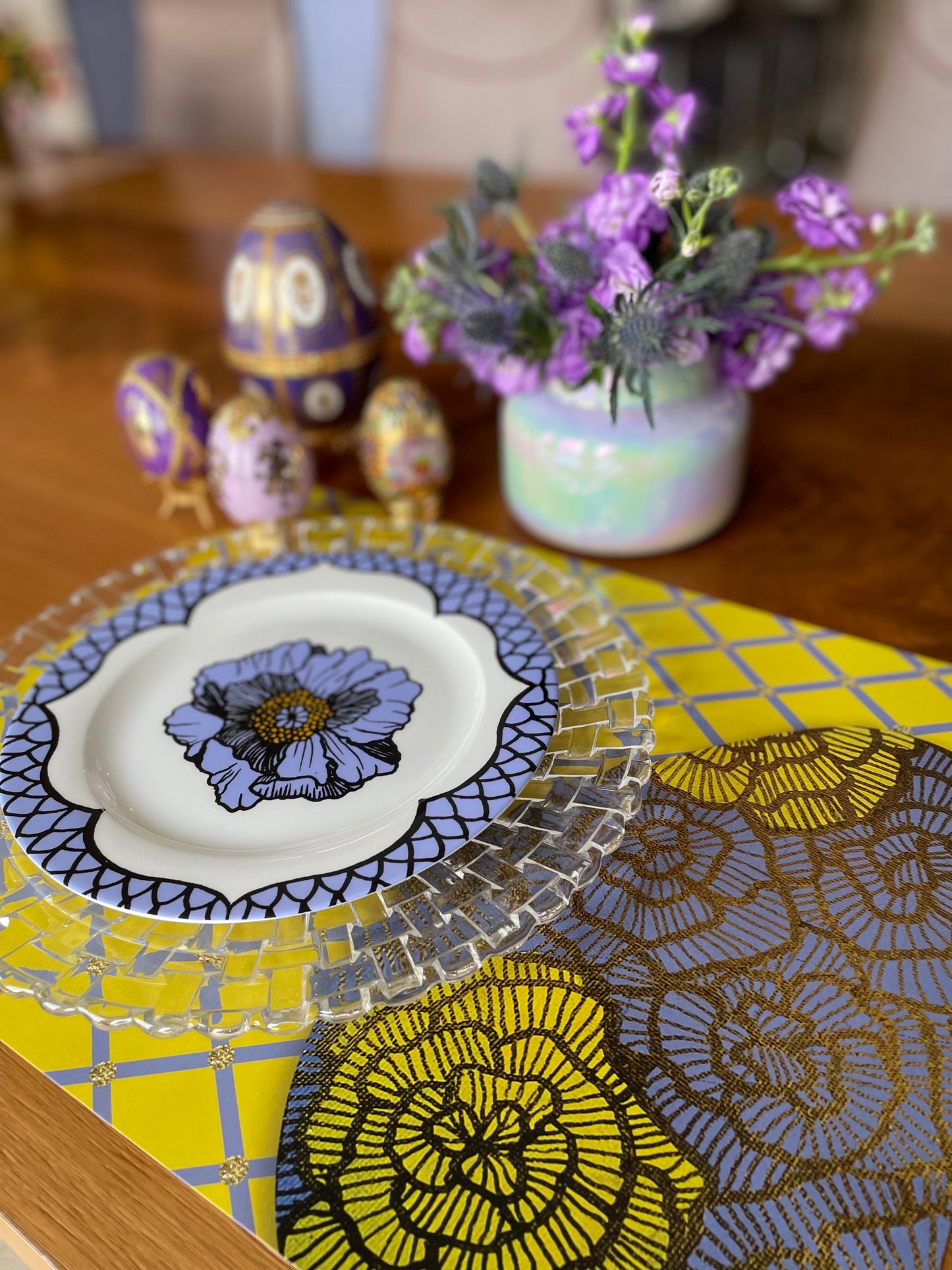 Easter Periwinkle and Yellow Gloss Paper Placemats