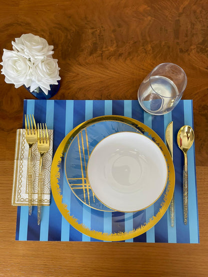 Shades of Blue Stripes Gloss Paper Placemats