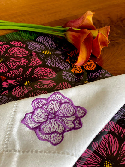 Purple Flower Embroidered Napkins